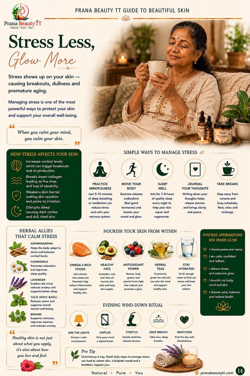 Prana Beauty TT Guide to Beautiful Skin - Page 14: Stress Less Glow More
